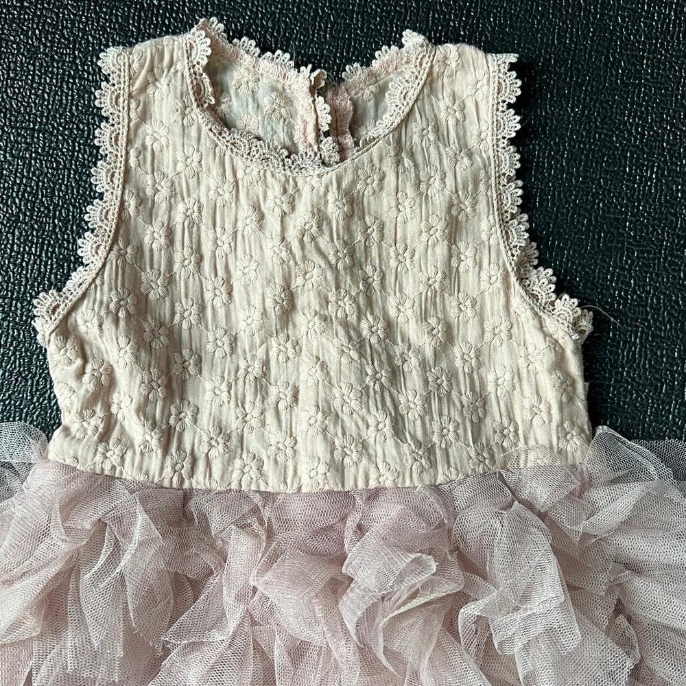 AiniBabe Girls Dusty Rose Tulle Ruffle Tutu Dress Floral Lace Pearl Button 110 - Picture 2 of 9
